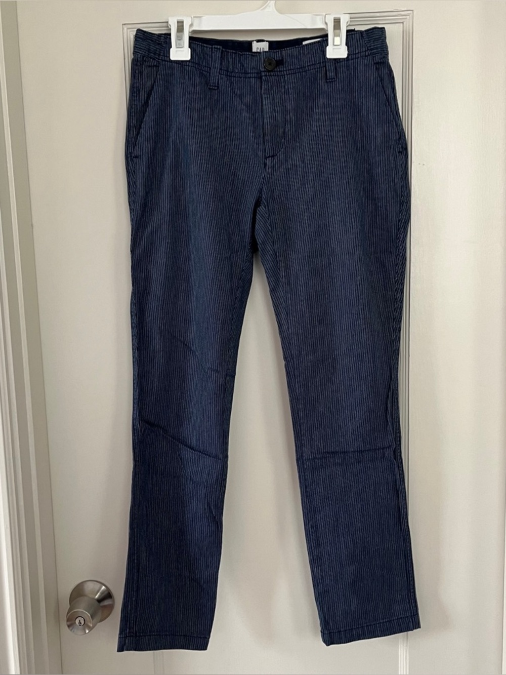 Gap Pinstripe Girlfriend Chino Pants Mid Rise Navy White Sz 00